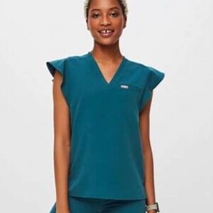 FIGS Limited Edition Natal Flutter Sleeve Scrub Top, Caribbean Blue, XS